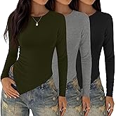 Oakgarden 3 Pack Asymmetrical Tops for Women Long Sleeve Casual Shirts Ruched Slit Fitted Basic Tees Y2k Going Out Tunic Top(Black, Light Gray, Army Green,Medium)