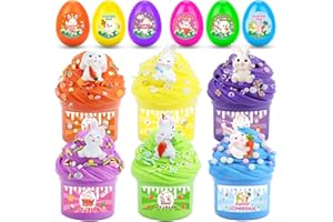 iMiibel 6 Pcs PreFilled Easter Eggs with Butter Slime Kit for Kids Charms Toys Inside for Kids Girls Boys Eggs 3.4" Hunt Easter Basket Stuffers Party Favors Gifts