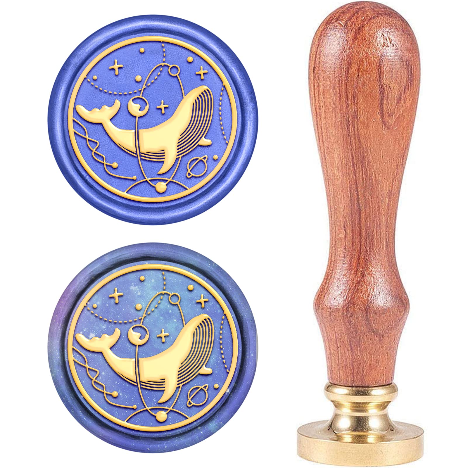 CRASPIRE Wax Seal Stamp, Vintage Wax Sealing Stamps Whale Constellation Retro Wood Stamp Removable Brass Head 25mm for Wedding Envelopes Invitations Embellishment Bottle Decoration Gift Packing