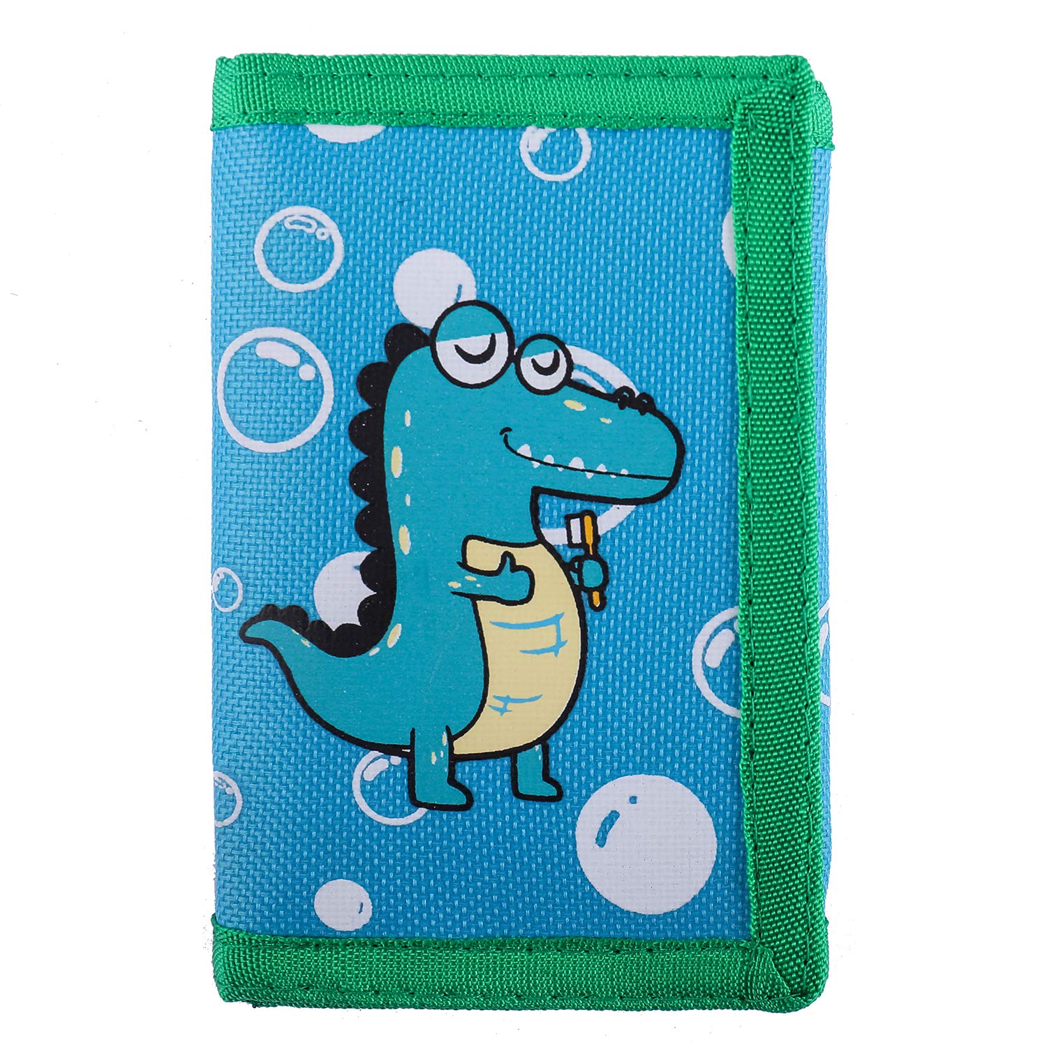 sundee RFID Blocking Wallet for Kids/Slim Cartoon Wallet with Zippered Pocket/Trifold Canvas Outdoor Sports Wallet, Dinosaur