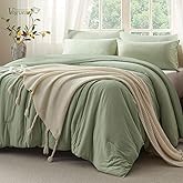 Voguease King Size Comforter Set, Comforters King Size Luxury Ultra-Soft Jersey Knit Bedding Sets, Sage Green Lightweight Down Alternative Bed Comforter for All Season, 3 Piece Bedding Set