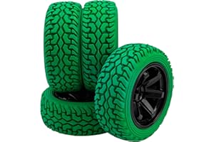HIRCQOO 75mm/2.95'' Rubber Tires & Plastic Wheel Rims 12mm Hex Hub Compatible with Traxxas 4tec 2.0 HSP Tamiya HPI Kyosho 1/10 On-Road Touring Car, WLtoys 1/14 144001 RC Buggy (Green)