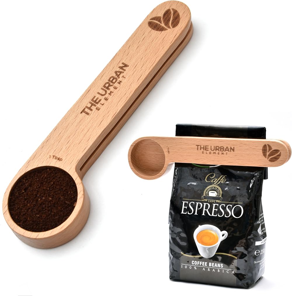 The Urban Element 2 in 1 Wooden Coffee Scoop and Bag Clip 1 Tablespoon