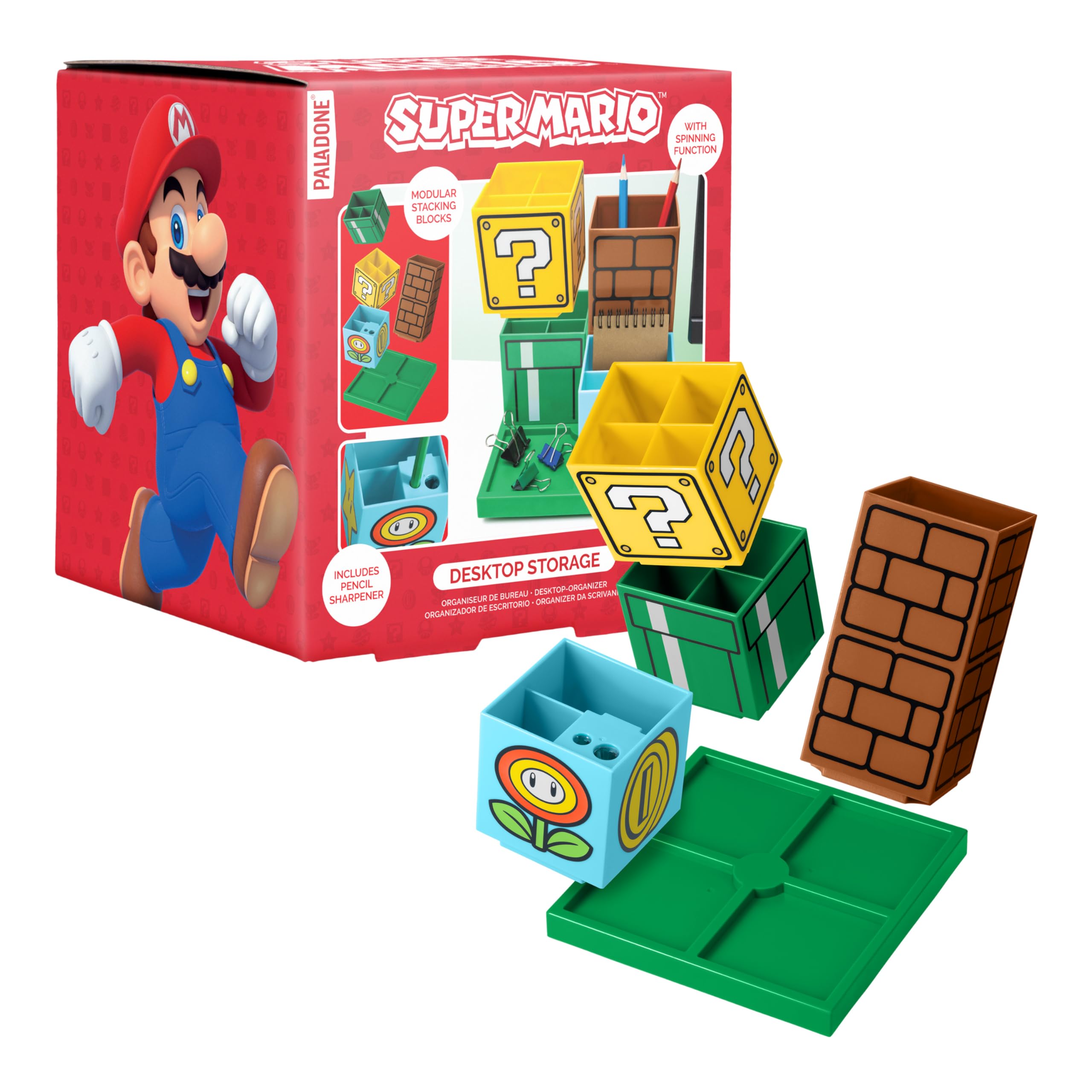 Paladone Super Mario Desktop Organiser - Officially Licensed Nintendo Merchandise for Home and Office Decor, With Pen and Paper Holders, Novelty Gift for Mario Bros Fans