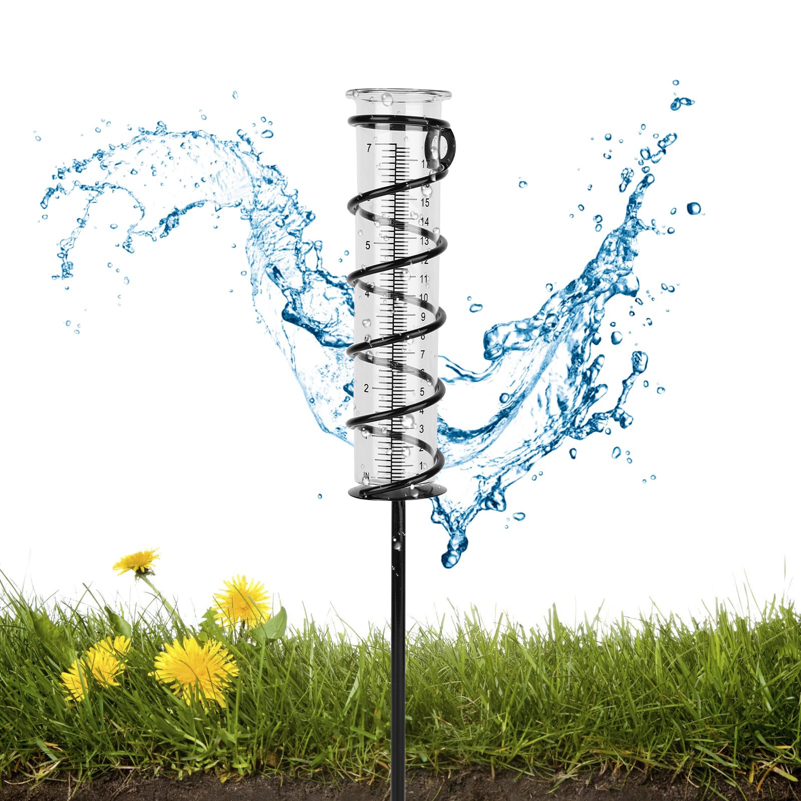 Viitech 7 Inch Rain Gauge with Stake Spiral, Measuring Capacity Outdoor Glass Rain Gauge, Garden Water Rain Measure Water Measuring Cup for Garden Yard Lawn Patio