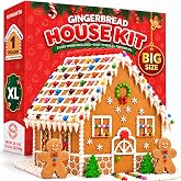 BIG Gingerbread kit, Gingerbread House, Holiday Activity for Kids - Ease Crafted Grooves Decor kit; 1 Houses, 2 ppl/Fondant/Snowflakes/Candies/Jellies/Beads/Buttons/Tray (15 Pcs Set)