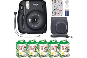 Fujifilm Instax Mini 11 Instant Camera Charcoal Gray + MiniMate Accessory Bundle & Compatible Custom Case + Fuji Instax Film Value Pack (50 Sheets) Flamingo Designer Photo Album