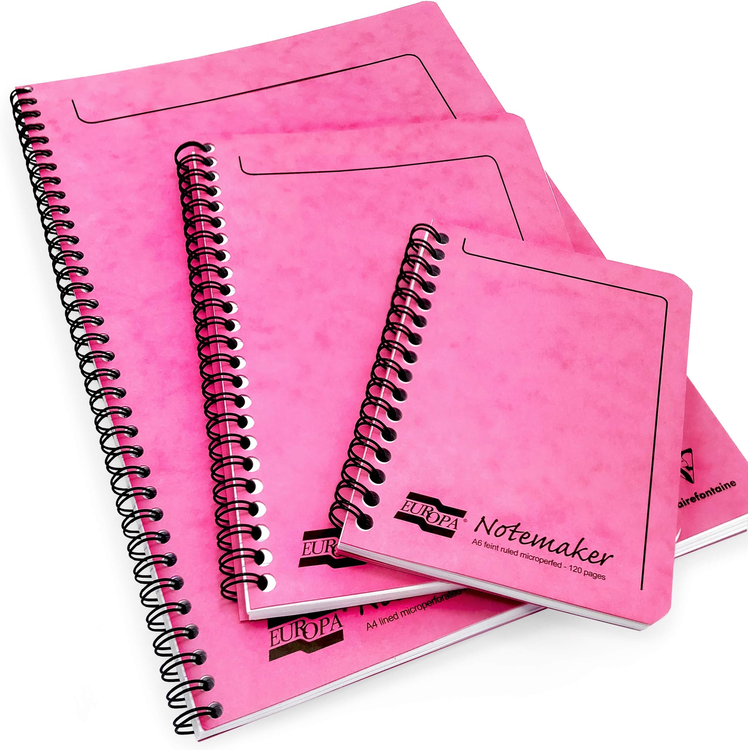 Clairefontaine Europa Notemaker Notebook - A4/A5/A6-90gsm - 120 Ruled Pages - Pink Cover - Pack of 3