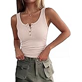 ANRABESS Tank Tops for Women Summer Basic Ribbed Henley Slim Fitted Sleeveless Cami Shirts Button Up Workout Casual Outfits