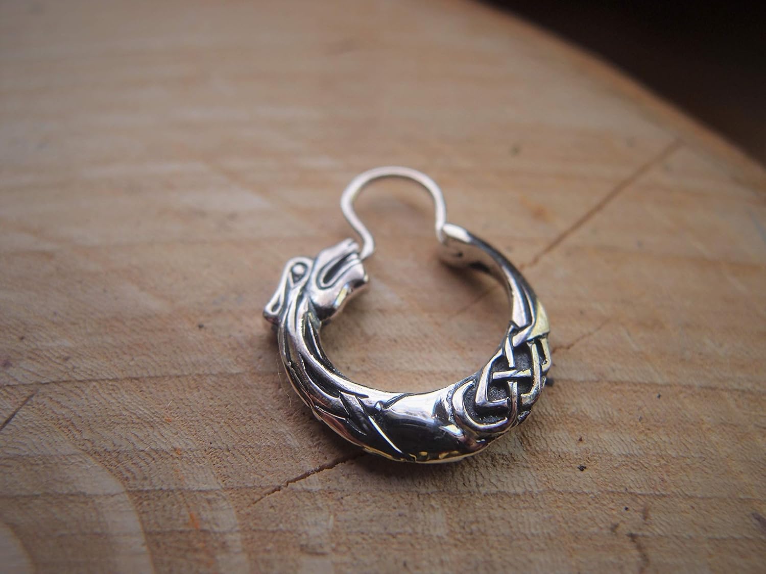 Fenrir wolf Hoop Earring for Men 19 mm Men's earring Sterling Silver