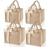 8pcs Burlap Tote Bag Set with Handles, Waterproof Reusable Blank Water Resistant Grocery Bags with Ribbon Large Jute Tote 15.35*6*12 In for Women Bridesmaid Gift Christmas Shopping Wedding Travel DIY