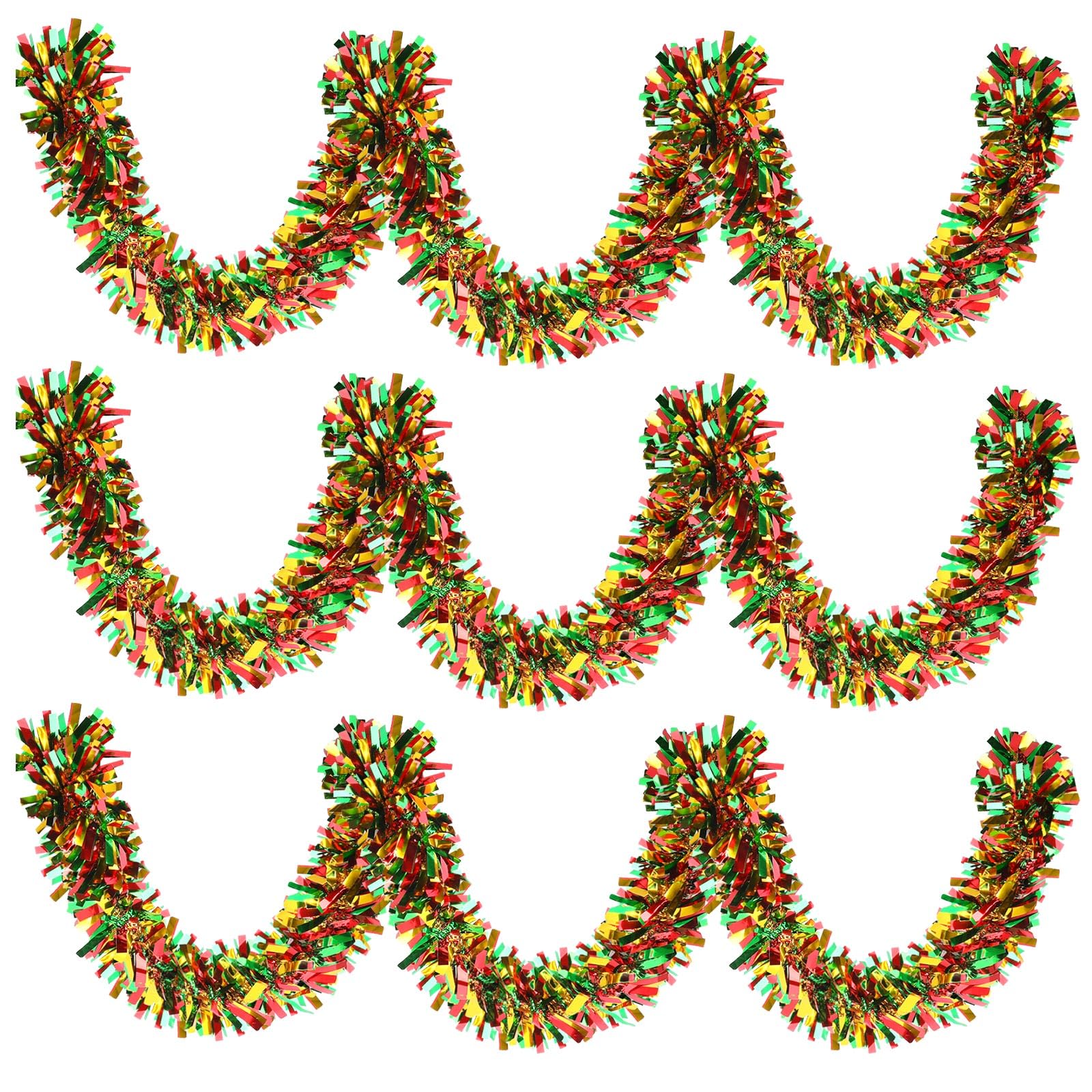 MARFOREVER 3 Pcs 19.7 Feet Christmas Tinsel Garland Tree Decoration Red Green Gold Metallic Tinsel Twist Garland Hanging Supplies for Christmas Holidays New Year Party Indoor Outdoor Home Wall Decor