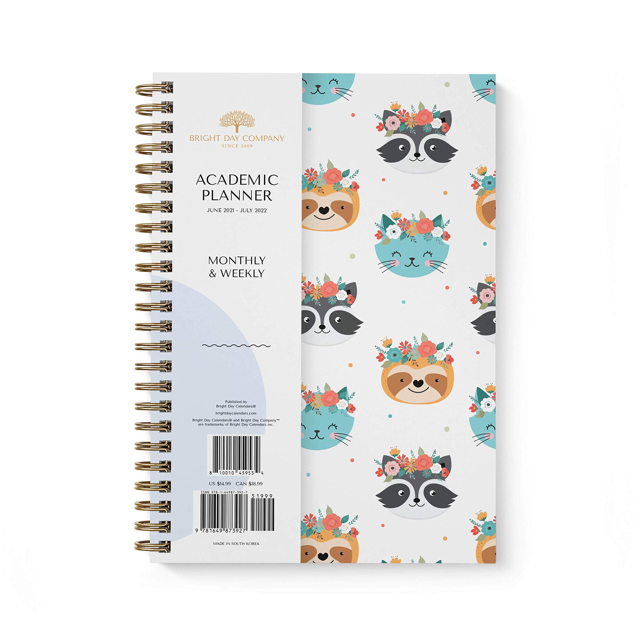 Academic Planner Yearly Monthly Weekly Daily Large Calendar Organizer by Bright Day Spiral Bound Dated Agenda Flexible Cover Notebook, June 2021 - July 2022, 8.25 x 6.25, Flower Crown