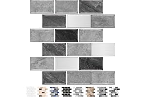 URCOLOR 10-Sheet Subway Tile Peel and Stick Backsplash for Kitchen,12"x12" Self Adhesive Wall Tiles Sticker on Back Splashes for Bathroom Gray Marble Design