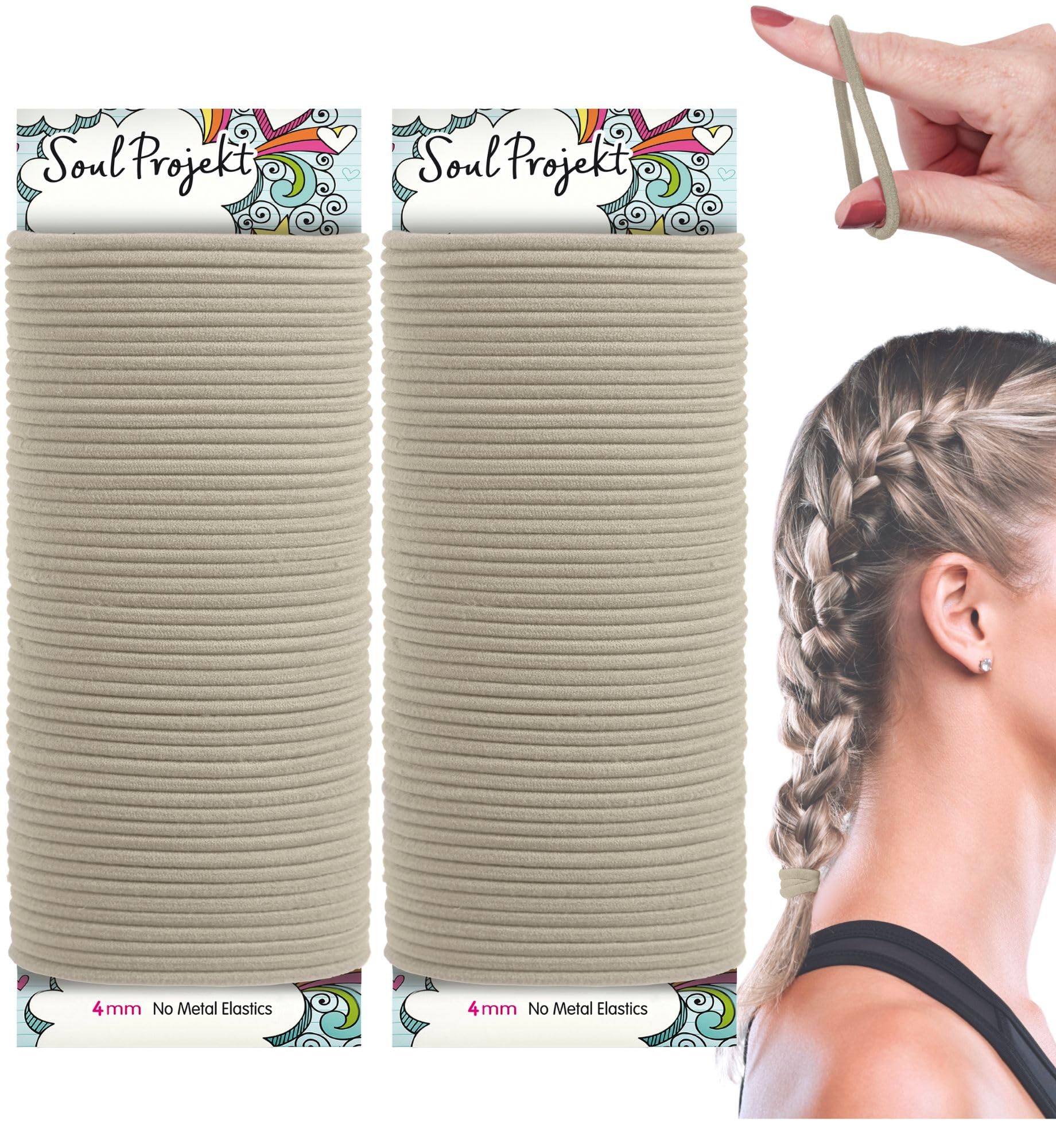 Soul Projekt Blonde Hair Bands 100 Pack 4mm, Metal Free Hair Bobbles, No Damage Elastic Hair Ties For Women, Men, Children, Thin Blond Hair Band — image 1