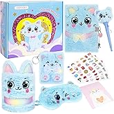 YOYTOO Cat Gifts for Girls, Kids Cat Plush Toys with Secret Diary, Ballpoint Pen, Eye Mask, Pen Holder, Stickers, Birthday Gifts for Little Girls Age 5 6 7 8 9 10-12 Years Old