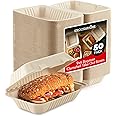 Clamshell Take Out Food Containers 9" x 6” (50 Pack) 1-Compartment, Disposable To Go Container, Togo Boxes With Lids, Trays for Lunch, Dinner, Meal-Prep, Eco Friendly, Compostable, Biodegradable