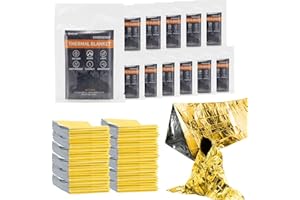 SET007 12PCS Emergency Blankets, 82x62inch Thermal Mylar Foil Blanket, Waterproof Space Blanket, Designed for NASA, Survival Rescue Blanket for Hiking, Camping,Bug Out Bag First Aid Kits,Golden