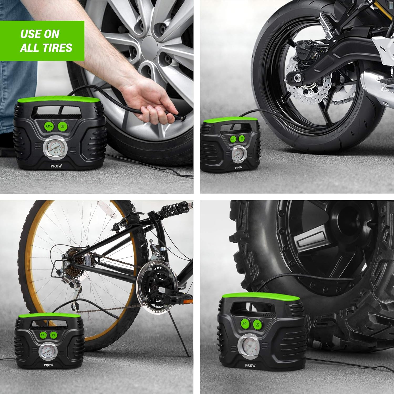 Prow Portable Air Compressor Tire Inflator AC/DC Electric Pump for Car – DC 12V, Home – AC 110V, Upscale, with Analog Pressure gauge, Air pump for Car Tires, Motorcycle, Bike, Basketball and More.: Home Improvement