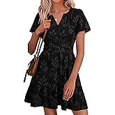 Simplee Womens Summer Floral Dress Casual Short Sleeve V Neck Empire Waist Boho Flowy A Line Mini Wedding Guest Dresses