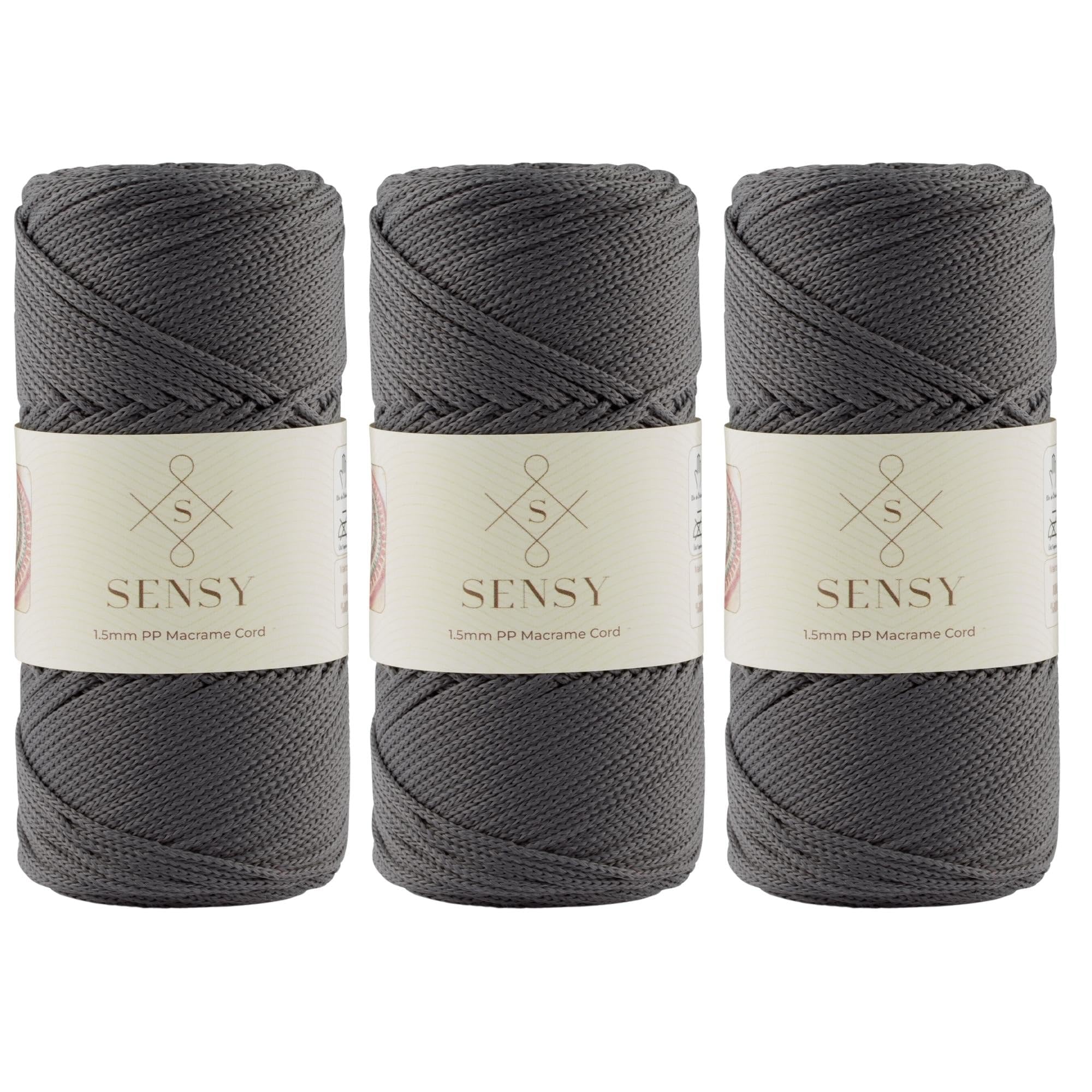 3 Skeins of Sensy Premium 1.5mm 164 Yards Polyester Rope 100% Polypropylene Cord Macrame Cord 1.5mm Crochet Bag Cord Macrame Rope Crochet Thread Gift for Knitter (Anthracite)