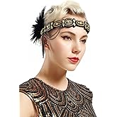 BABEYOND 1920s Flapper Headband Roaring 20s Gatsby Headpiece Black Feather Headband 1920s Flapper Hair Accessories (Gold Black)