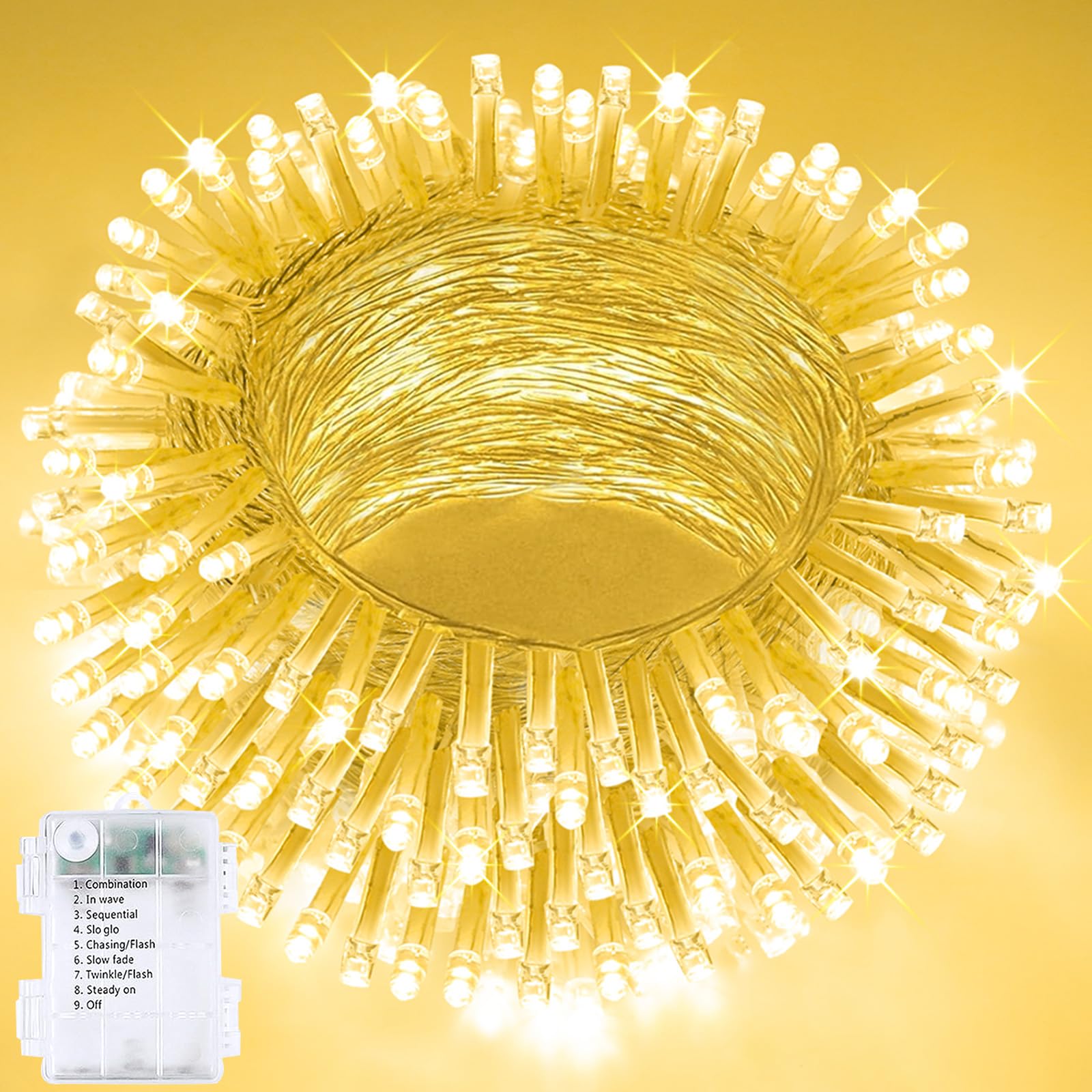 Photo 1 of 33FT 100LED String Lights Battery Operated with Timer, Waterproof Battery Powered Twinkle Lights, 8 Modes Fairy Light for Indoor & Outdoor Party Bedroom Garland Tree Christmas Decorations (Warm White)