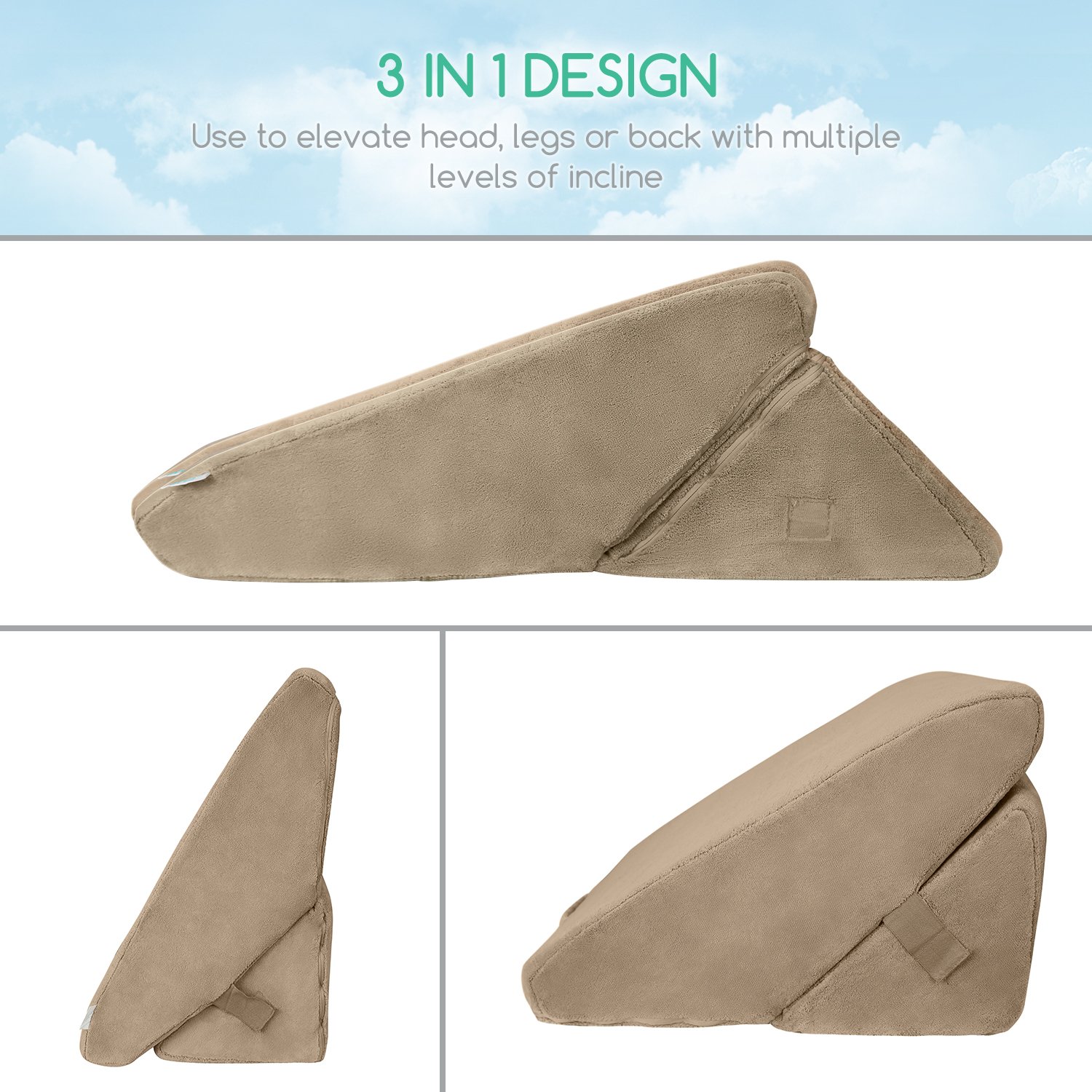 Bed Wedge Pillow by Folding Memory Foam Incline Cushion