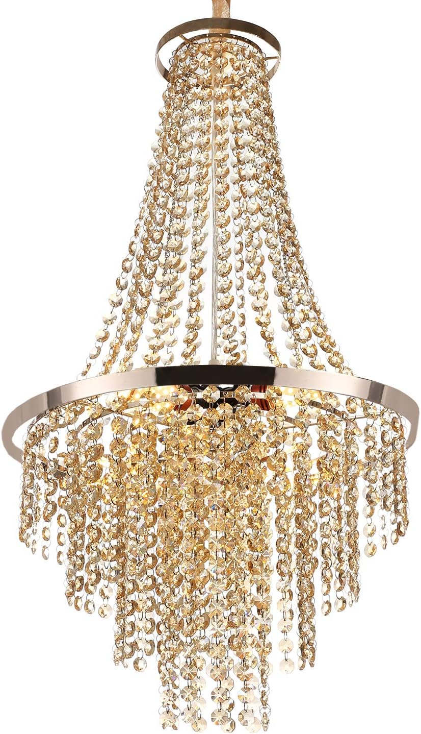 Modern Crystal Chandelier K9 Crystal Lighting Fixture Pendant Chandelier for Dining Room Bedroom Living Room 3 E26 LED Bulbs (Champagne Gold)…: Home Improvement