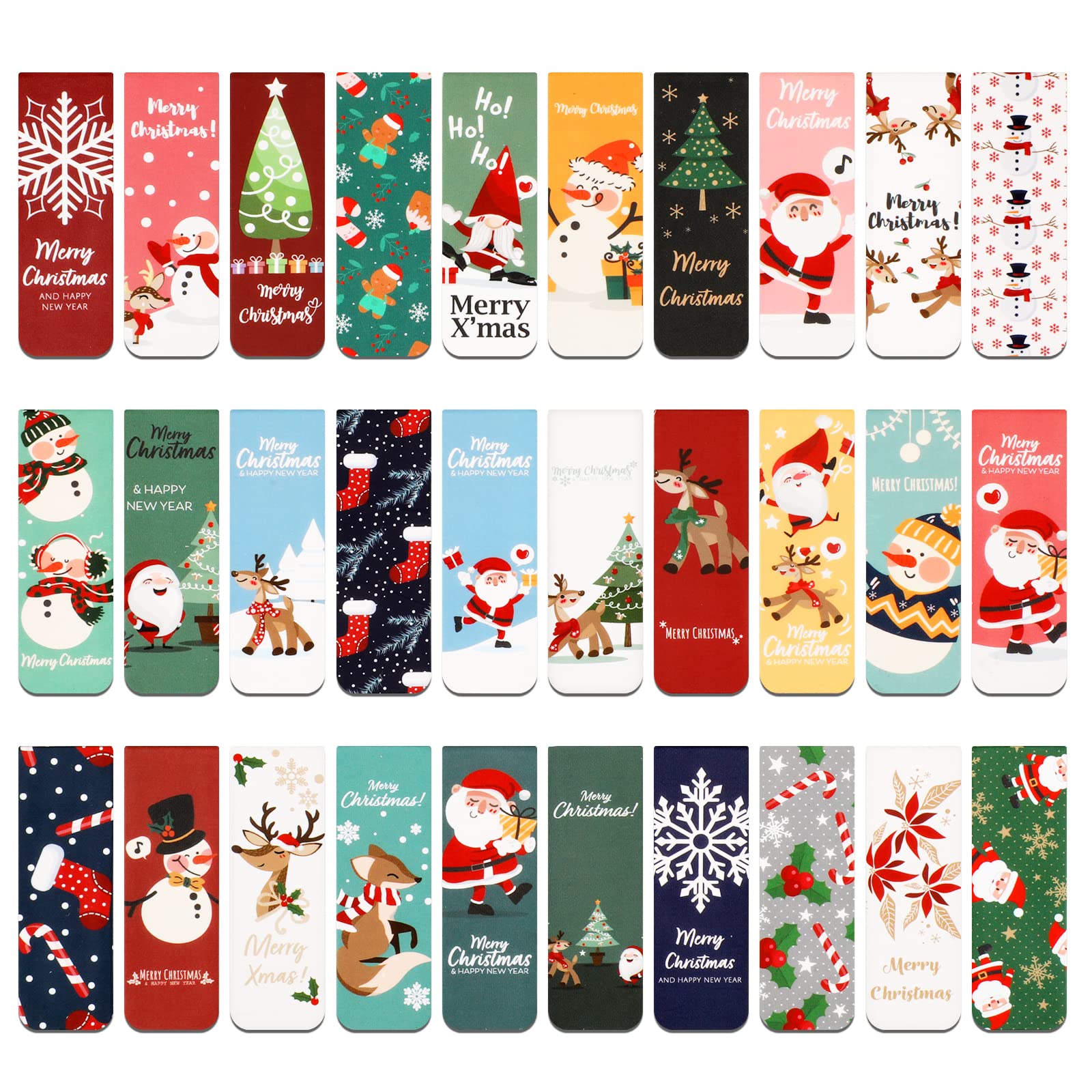 MWOOT Christmas Magnetic Bookmarks Bulk, Christmas Bookmarks for Kids, 30 PCS Magnet Reading Book Marks, Cute Santa Claus Snowman Elk Marker, Page Clips for Students School Winter Holiday Xmas Gifts