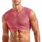 AMY COULEE Mens Fishnet Crop Top Sexy Mesh Tank Top See Through Sleeveless Undershirts Nightclub Party Vest