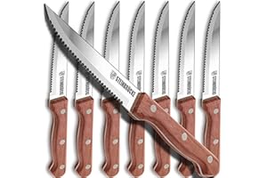 Elemake Steak Knife Set - Steak Knife with Wooden Handle, Knives Set for Kitchen, Serrated Steak Knives Set of 8, Classic Ful