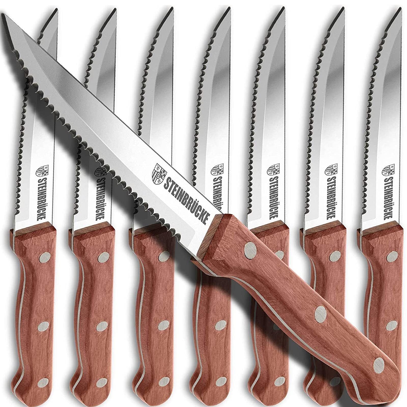 Photo 1 of Elemake Steak Knife Set - Steak Knife with Wooden Handle, Knives Set for Kitchen, Serrated Steak Knives Set of 8, Classic Full Tang Design, 5Cr15Mov Stainless Steel Blade