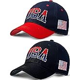 ROLVNHTV 2 Pcs American Flag Hat Patriotic Baseball Caps USA Trucker Hats 4th of July Veteran Military for Men