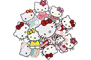 HIESPU STORE 11pcs Cute Cartoon Kitty Pink Embroidered Iron On Patches