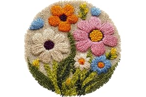 GENERIC Latch Hook Rug Kit Abstract Cute Wild Flower Easy for Beginners Round Shape Carpet Crochet Yarn Craft Mini Rug DIY Hook and Latch Little Tapestry for Home Decor 30x30cm