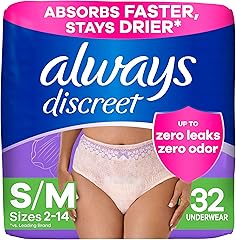Always Discreet Adult Incontinence Underwear for Women and Postpartum Underwear, Small/Medium, Up to 100% Bladder Leak Protec