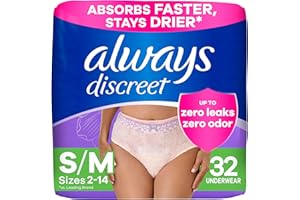 Always Discreet Adult Incontinence Underwear for Women and Postpartum Underwear, Small/Medium, Up to 100% Bladder Leak Protection, 32 Count