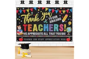 Zienlay Thank You Teachers Teacher Appreciation Week Backdrop Banner Decorations, Teacher and Staff Appreciation Banners Decoration for Classroom, School Office Decor, Photo Booth Props Background
