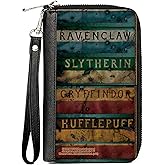 Buckle-Down The Wizarding World of Harry Potter Wallet, Zip Around, Gryffindor Hufflepuff Burnt Banners, Vegan Leather