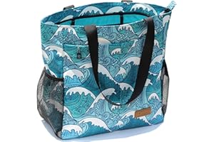 ESVAN Original Floral Tote Bag Large Shoulder Bag with Multi Pockets for Gym Travel Beach Daily Bags