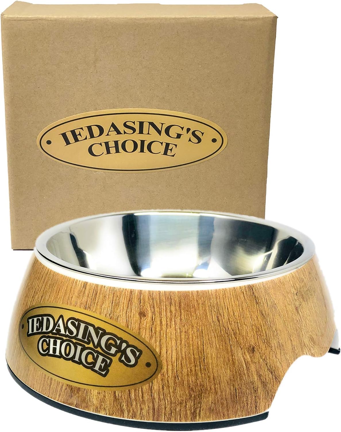 990ml+800ml Dog Food Bowl, Stainless Steel Bowl with Melamine Stand, Dual Use Bowl, Anti-Slip, Rust Resistant, Unique Wood Pattern Design for Medium Size Dog or Cat