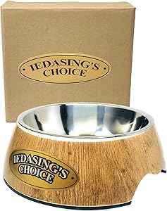 990ml+800ml Dog Food Bowl, Stainless Steel Bowl with Melamine Stand, Dual Use Bowl, Anti-Slip, Rust Resistant, Unique Wood Pattern Design for Medium Size Dog or Cat