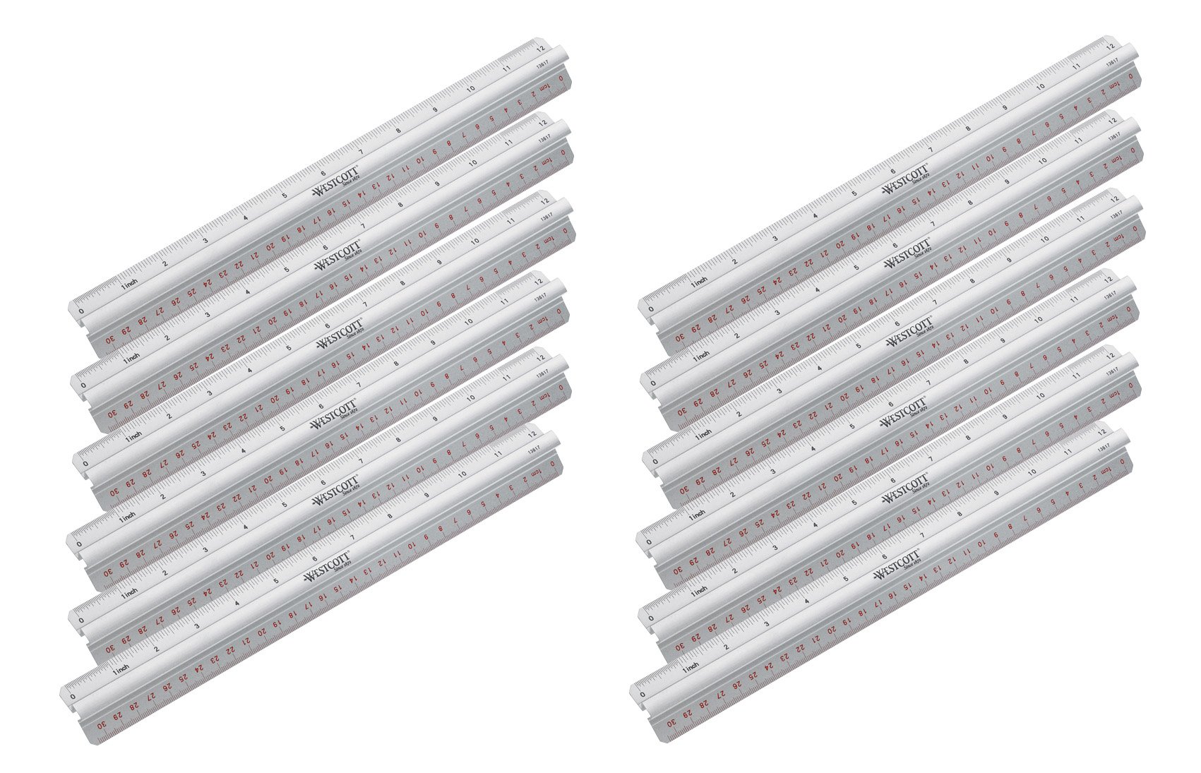 Westcott E-10114 00 I Ruler Aluminium with Handle Bar, 30 cm, 12 pcs
