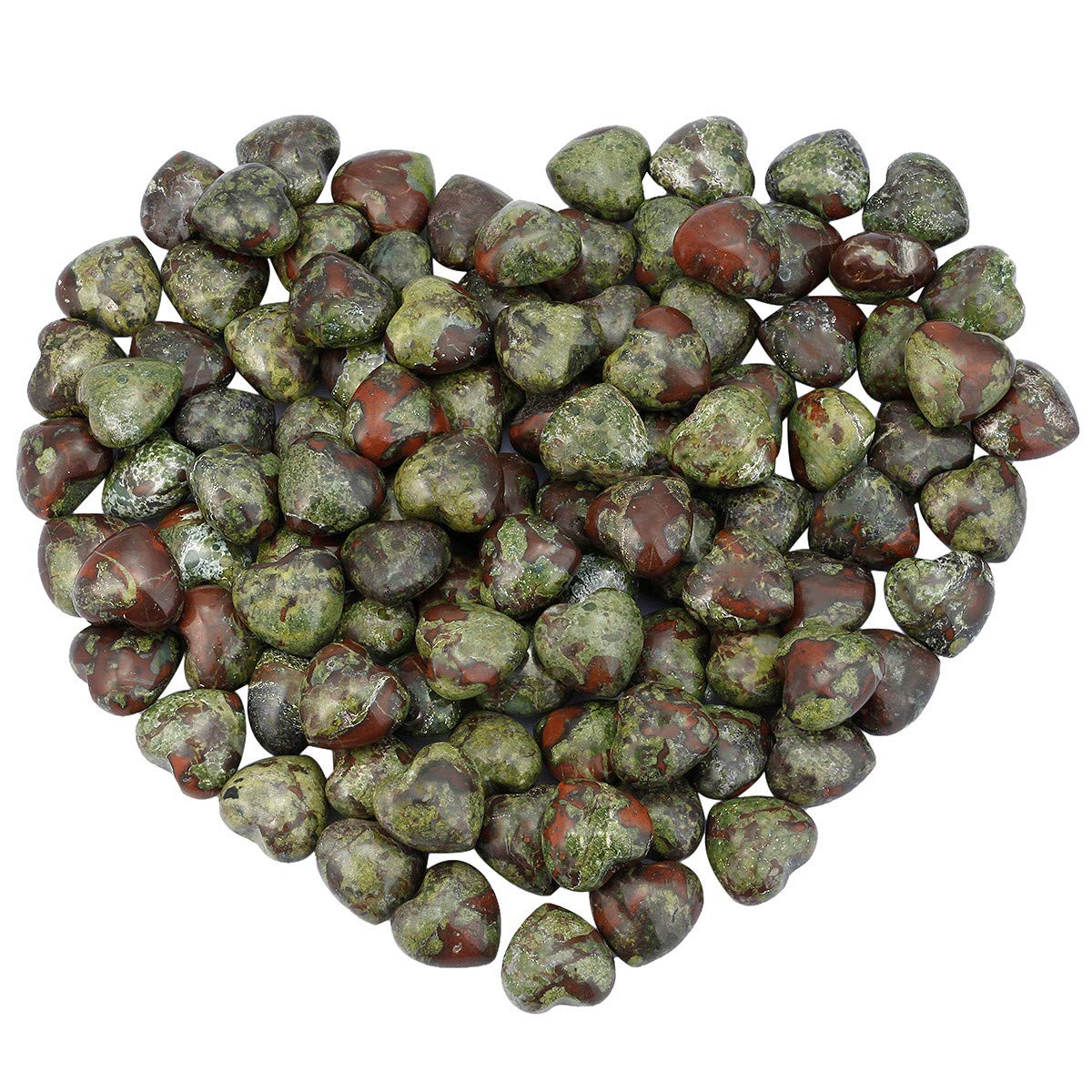 KYEYGWO Dragon Blood Jasper Puff Heart Healing Crystals Love Stone, Mini Pocket Stones Palm Worry Stone for Reiki Meditation Balancing, 0.59" (pack of 10)