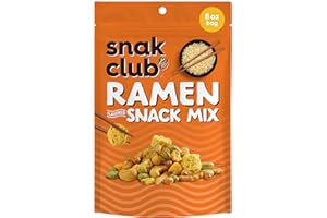 Snak Club Ramen Flavored Snack Mix, Crunchy Ramen Pieces, Toasted Corn, Sesame Sticks, Peanuts, Cashews, Soybeans, Edamame, 8 oz Resealable Bag