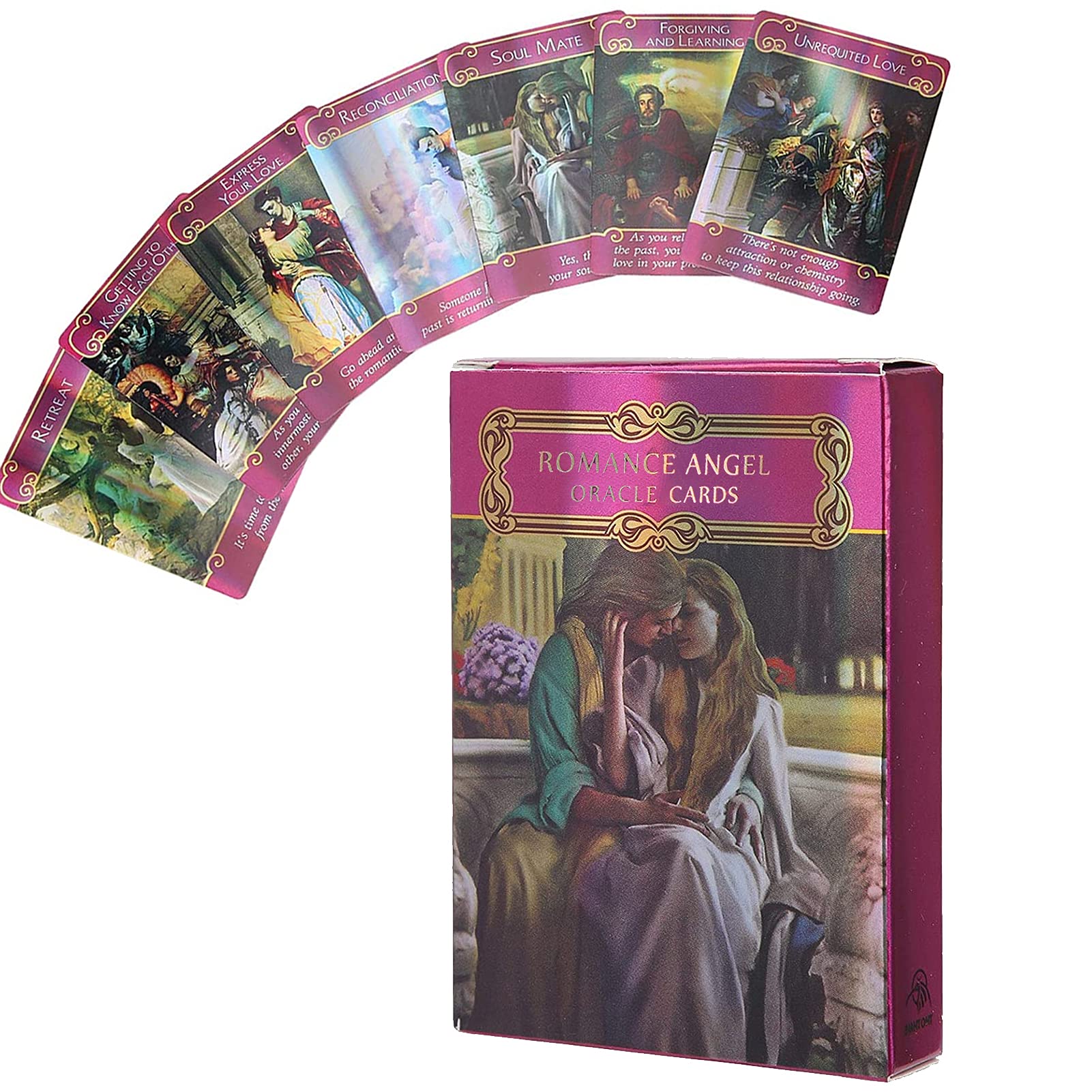 Yitengteng Romance Angel Hologram Tarot Cards Set with Bag, Oracle Cards Future Telling Tarot Card with Flash Effect, Fate Divination Card Party Table Game Gift for Beginners