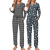 Ekouaer 2 Pack Pajama Sets for Womens Jogger Pants Pjs Long Sleeves Lounge Set Soft Sleepwear with Pockets