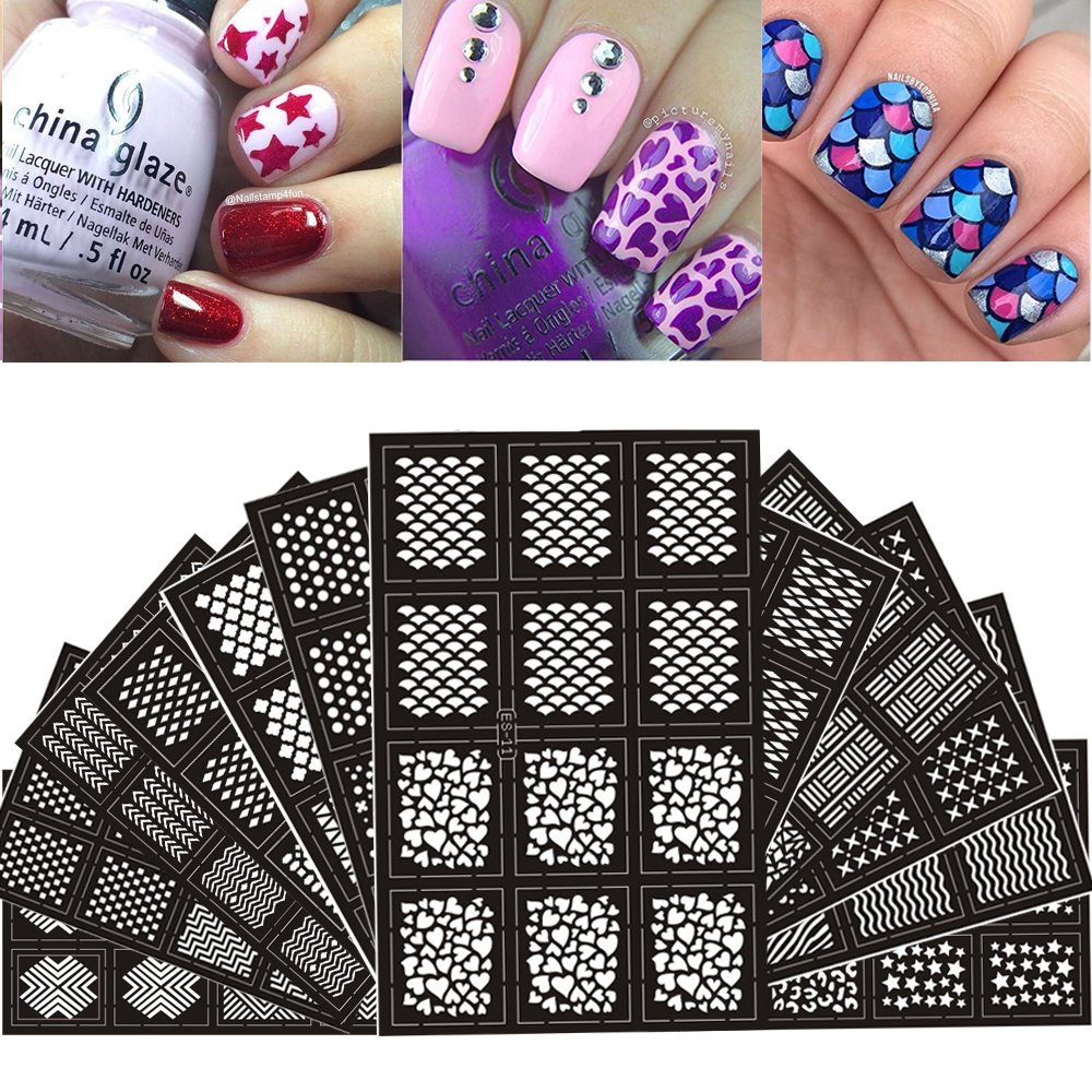 PUEEN Vinyl Nail Stencil Set 2 (0916) Pack of 8 sheets