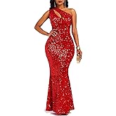 VERWIN Sequins Fashion Sleeveless Oblique Collar Mermaid Women's Maxi Dress Bodycon Dress Party Dress